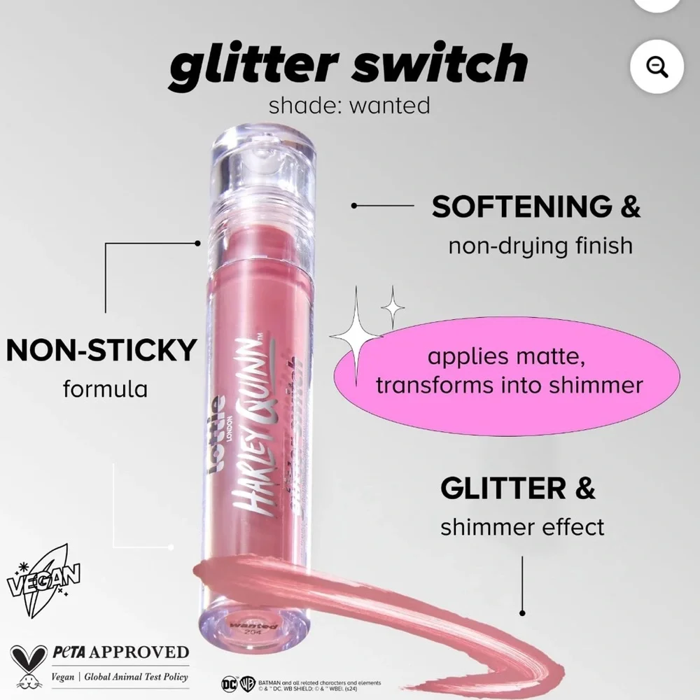 Lottie Liquid Lipstick in Wanted, Nude Pink, transforms from matte to glitter